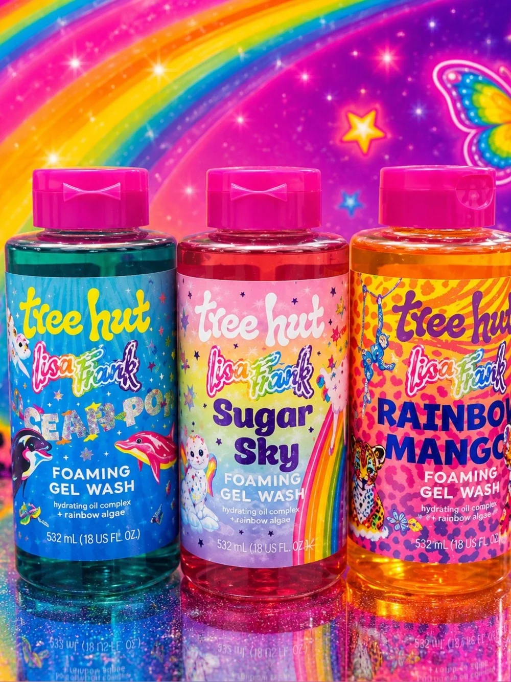 Lisa Frank x Tree Hut collab limited edition Sugar Sky, Rainbow Mango & Ocean